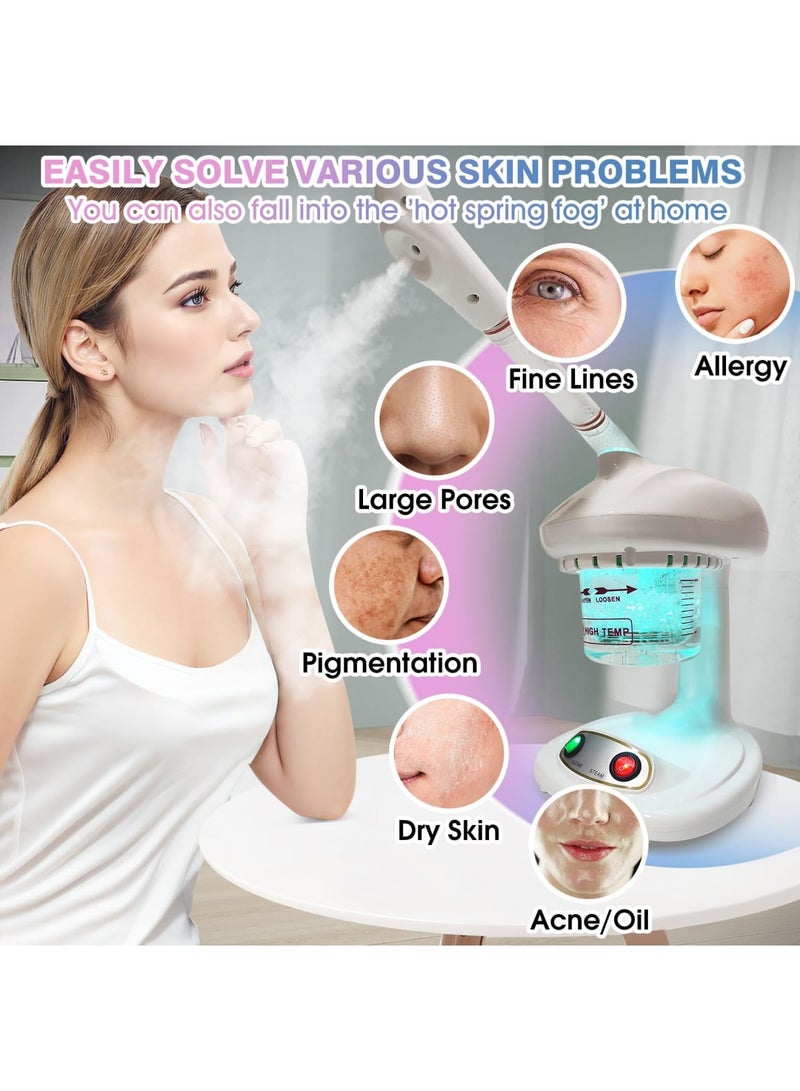 SYOSI Nano Ionic Face Steamer - Deep Cleaning Facial Steamer with Extendable Arm and 360° Rotating Nozzle - Auto Shut Off & Detachable Water Tank for Home Salon Use - Image 2